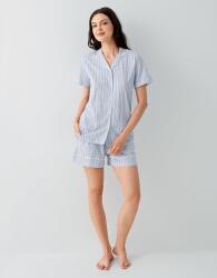 Kadın Açık Mavi Çizgili Kısa Kollu Şortlu Pijama Takımı – %100 Pamuk, Düğmeli Yazlık Ev Giyim (1)