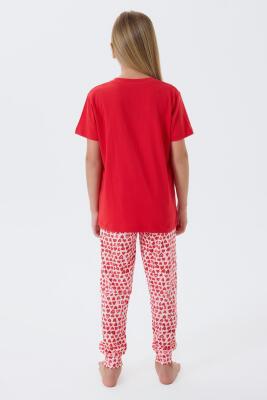 Anne ve Çocuk Pijamaları Ayrı Ayrı Satılır, %100 Pamuk, Kırmızı Kalpli Desen, Anne Kız Pijama Takımı Kombini - 4