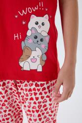 Anne ve Çocuk Pijamaları Ayrı Ayrı Satılır, %100 Pamuk, Kırmızı Kalpli Desen, Anne Kız Pijama Takımı Kombini - 5