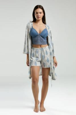 Arnetta - Arnetta 3'lü Ev Giyim, Sabahlık, Dantelli Bralet, Şort Set (1)
