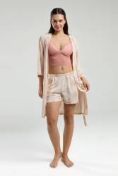 Arnetta 3'lü Ev Giyim, Sabahlık, Dantelli Bralet, Şort Set - Thumbnail