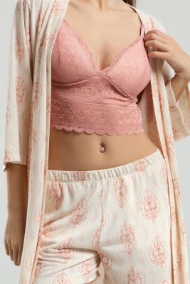 Arnetta 3'lü Ev Giyim, Sabahlık, Dantelli Bralet, Şort Set - 9