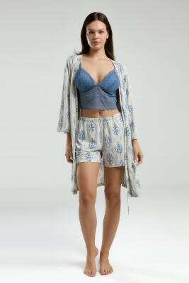 Arnetta 3'lü Ev Giyim, Sabahlık, Dantelli Bralet, Şort Set - 2