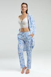 Arnetta 3'lü Takım, Sabahlık, Dantelli Bralet, Cepli Alt Pijama - Thumbnail