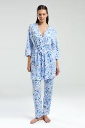 Arnetta 3'lü Takım, Sabahlık, Dantelli Bralet, Cepli Alt Pijama - Thumbnail