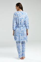 Arnetta 3'lü Takım, Sabahlık, Dantelli Bralet, Cepli Alt Pijama - Thumbnail