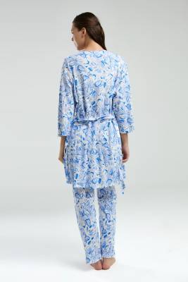 Arnetta 3'lü Takım, Sabahlık, Dantelli Bralet, Cepli Alt Pijama - 5