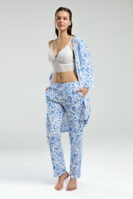 Arnetta 3'lü Takım, Sabahlık, Dantelli Bralet, Cepli Alt Pijama - 2