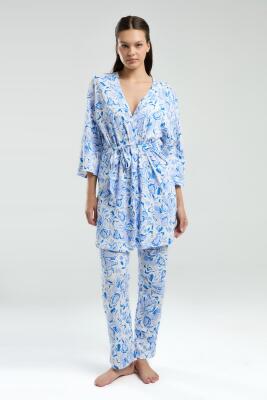 Arnetta 3'lü Takım, Sabahlık, Dantelli Bralet, Cepli Alt Pijama - 3