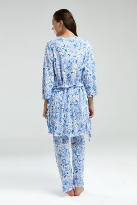 Arnetta 3'lü Takım, Sabahlık, Dantelli Bralet, Cepli Alt Pijama - 5