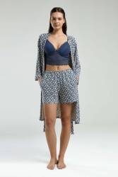 Arnetta 3'lü Takım, Sabahlık, Dantelli Bralet, Cepli Şort Set - Thumbnail