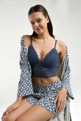 Arnetta 3'lü Takım, Sabahlık, Dantelli Bralet, Cepli Şort Set - 3