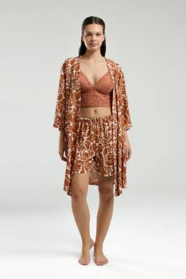 Arnetta - Arnetta 3'lü Takım, Sabahlık, Dantelli Bralet, Şort Set (1)