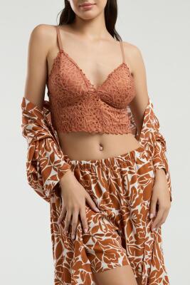 Arnetta 3'lü Takım, Sabahlık, Dantelli Bralet, Şort Set - 4