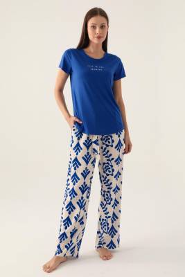 Arnetta - Arnetta Bisiklet Yaka Cepli Yazlık Kadın Pijama Takımı, %100 Pamuk