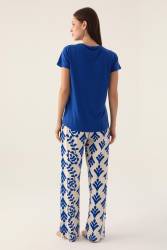 Arnetta Bisiklet Yaka Cepli Yazlık Kadın Pijama Takımı, %100 Pamuk - Thumbnail