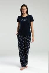 Arnetta Büyük Beden Kadın Lacivert Pijama Takım - Thumbnail