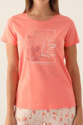 Arnetta Çiçek Baskılı Yandan Cepli Bisiklet Yaka Kadın Pijama Takımı, %100 Pamuk - 3