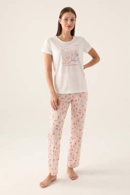 Arnetta Çiçek Baskılı Yandan Cepli Bisiklet Yaka Kadın Pijama Takımı, %100 Pamuk - 6