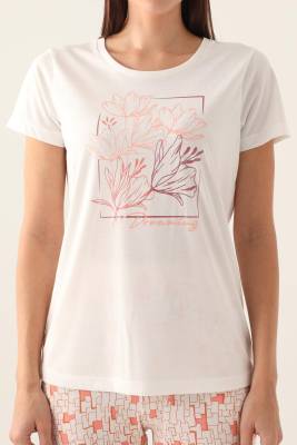 Arnetta Çiçek Baskılı Yandan Cepli Bisiklet Yaka Kadın Pijama Takımı, %100 Pamuk - 7