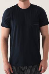 Arnetta Çizgili Bisiklet Yaka Yazlık Erkek Pijama Takımı, Büyük Beden Pijama Takımı, %100 Pamuk - Thumbnail