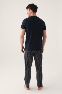 Arnetta Çizgili Bisiklet Yaka Yazlık Erkek Pijama Takımı, Büyük Beden Pijama Takımı, %100 Pamuk - 4