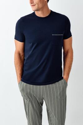 Arnetta Çizgili Bisiklet Yaka Yazlık Erkek Pijama Takımı, Büyük Beden Pijama Takımı, %100 Pamuk - 6