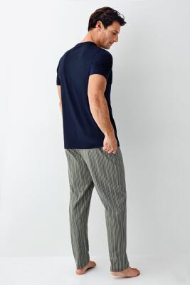 Arnetta Çizgili Bisiklet Yaka Yazlık Erkek Pijama Takımı, Büyük Beden Pijama Takımı, %100 Pamuk - 8