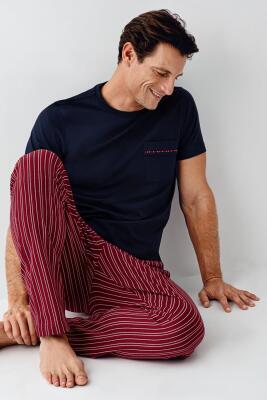 Arnetta Çizgili Bisiklet Yaka Yazlık Erkek Pijama Takımı, Büyük Beden Pijama Takımı, %100 Pamuk - 9