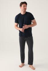 Arnetta Çizgili Bisiklet Yaka Yazlık Erkek Pijama Takımı, Büyük Beden Pijama Takımı, %100 Pamuk - 1