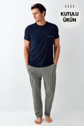 Arnetta Çizgili Bisiklet Yaka Yazlık Erkek Pijama Takımı, Büyük Beden Pijama Takımı, %100 Pamuk - 5