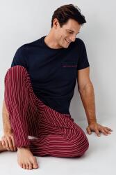 Arnetta Çizgili Bisiklet Yaka Yazlık Erkek Pijama Takımı, Büyük Beden Pijama Takımı, %100 Pamuk Bordo