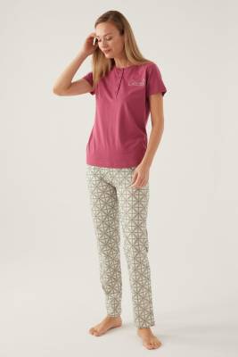 Arnetta Düğmeli Bisiklet Yaka Yazlık Kadın Pijama Takımı, %100 Pamuklu Pijama  - 6