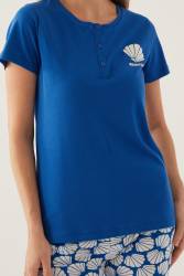 Arnetta Düğmeli Yaka Cepli Kadın Pijama Takımı, %100 Pamuklu Pijama Takımı - Thumbnail