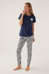 Arnetta Düğmeli Yaka Cepli Kadın Pijama Takımı, %100 Pamuklu Pijama Takımı - Thumbnail