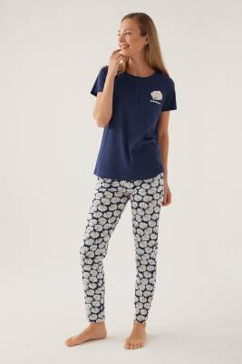 Arnetta Düğmeli Yaka Cepli Kadın Pijama Takımı, %100 Pamuklu Pijama Takımı - 6