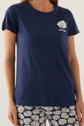 Arnetta Düğmeli Yaka Cepli Kadın Pijama Takımı, %100 Pamuklu Pijama Takımı - Thumbnail