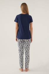 Arnetta Düğmeli Yaka Cepli Kadın Pijama Takımı, %100 Pamuklu Pijama Takımı - Thumbnail