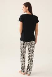 Arnetta Düğmeli Yaka Geometrik Desenli Kadın Pijama Takımı,Büyük Beden Pijama, %100 Pamuklu - 4