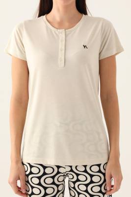 Arnetta Düğmeli Yaka Geometrik Desenli Kadın Pijama Takımı,Büyük Beden Pijama, %100 Pamuklu - 7