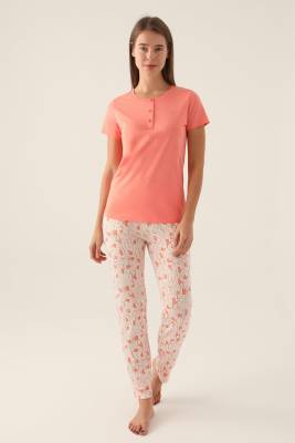 Arnetta - Arnetta Düğmeli Yaka Pamuklu Kadın Pijama Takımı, Büyük Beden Pijama , %100 Pamuklu