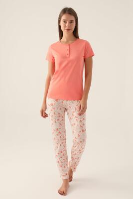 Arnetta Düğmeli Yaka Pamuklu Kadın Pijama Takımı, Büyük Beden Pijama , %100 Pamuklu - 1