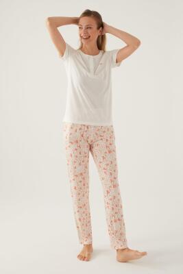 Arnetta Düğmeli Yaka Pamuklu Kadın Pijama Takımı, Büyük Beden Pijama , %100 Pamuklu - 5