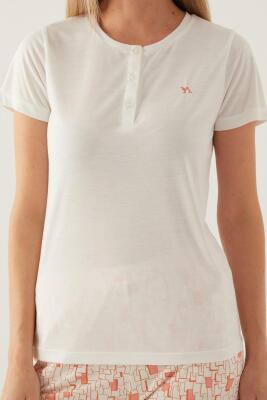 Arnetta Düğmeli Yaka Pamuklu Kadın Pijama Takımı, Büyük Beden Pijama , %100 Pamuklu - 6