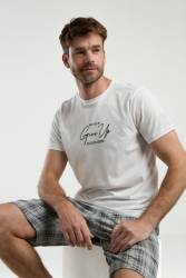 Arnetta Erkek Büyük Beden Ekoseli Bermuda Şort ve T-shirt Takım, %100 Pamuk, cep Detaylı - Thumbnail