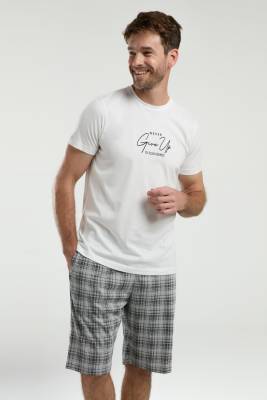 Arnetta - Arnetta Erkek Büyük Beden Ekoseli Bermuda Şort ve T-shirt Takım, %100 Pamuk, cep Detaylı (1)