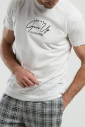 Arnetta Erkek Büyük Beden Ekoseli Bermuda Şort ve T-shirt Takım, %100 Pamuk, cep Detaylı - Thumbnail