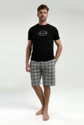 Arnetta Erkek Büyük Beden Ekoseli Bermuda Şort ve T-shirt Takım, %100 Pamuk, cep Detaylı - Thumbnail