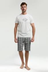 Arnetta Erkek Büyük Beden Ekoseli Bermuda Şort ve T-shirt Takım, %100 Pamuk, cep Detaylı - Thumbnail