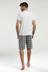 Arnetta Erkek Büyük Beden Ekoseli Bermuda Şort ve T-shirt Takım, %100 Pamuk, cep Detaylı - Thumbnail